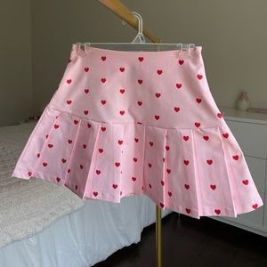 Pleated Pink Mini Skirt w/ Red Hearts
